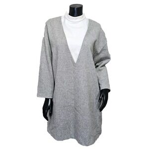 Enfold Dress 36 Wool Oversized Mock Neck Deep V White‎ Cutout Long Sleeve